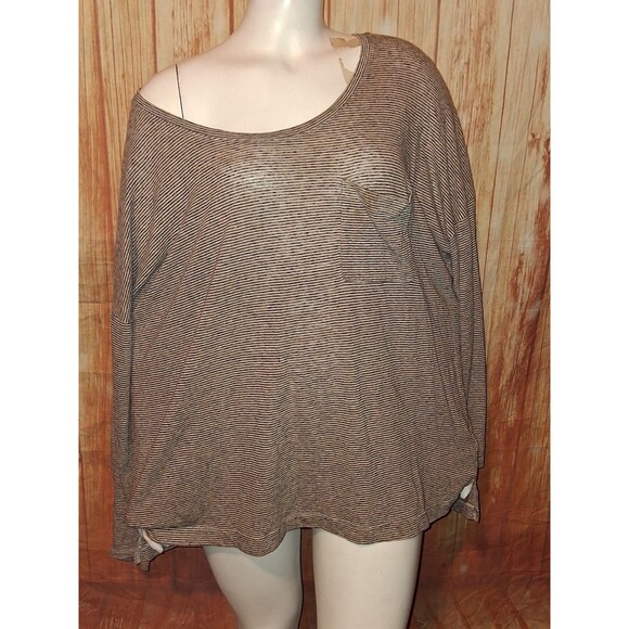 Old Navy Brown Stripe Long Sleeve Blouse Sz XXL - Picture 1 of 3